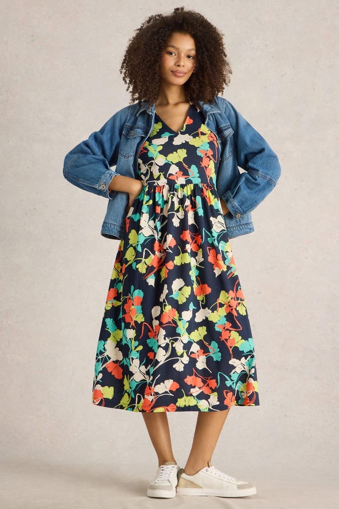 White Stuff Leah Jersey Dress Navy Multi Größe: 6 REGULAR | Midikleider Outlet | Damen | Blau