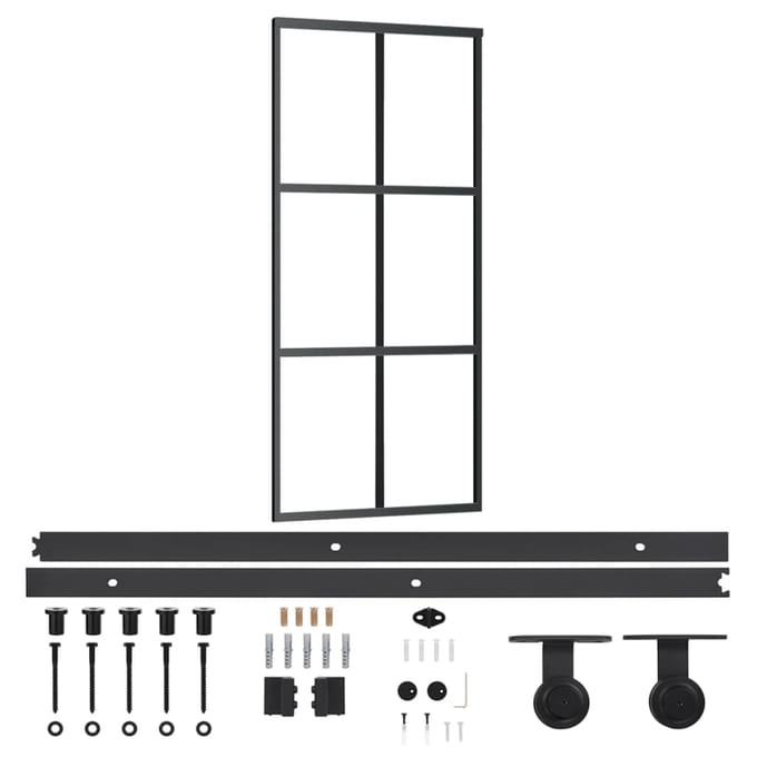 vidaXL - Schuifdeur - met - beslag - 90x205 - cm - aluminium - en - ESG-glas