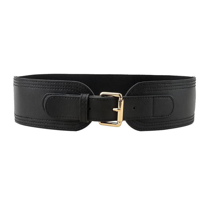 Elastische dames tailleband vierkante pin gesp mode riem Stretch brede riem met colbert black