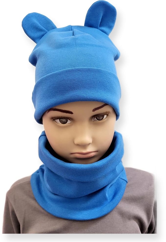 Dartomik - Kinder Set - Hoed met Ears - Sjaal - Maat 52-56 - Blauw