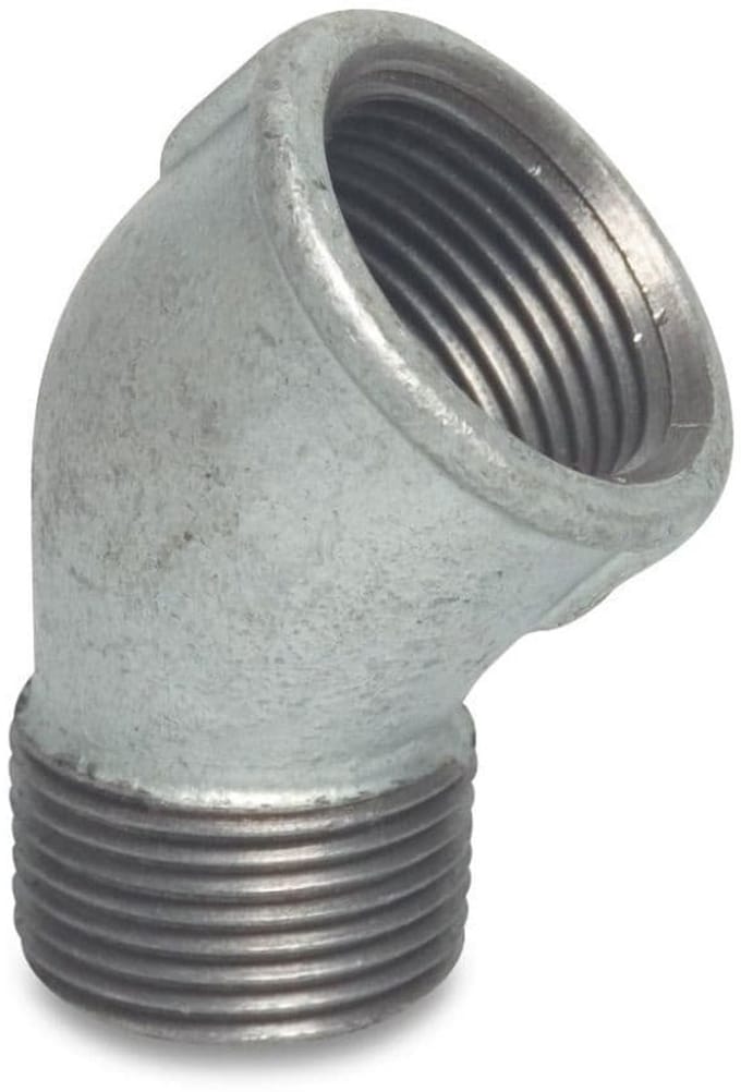 Draadfitting Tempergiet 45° Hoek, 2 inch, Verzinkt
