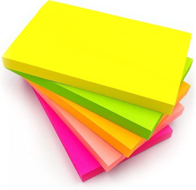 24 Pak Grote Sticky Notes Blokjes 76x127mm | 100 Vel Per Bloc | Diverse Fluorescerende Kleuren