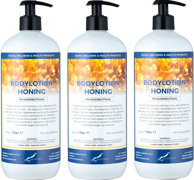 Bodylotion Honing 1 Liter - met gratis pomp - set van 3 stuks