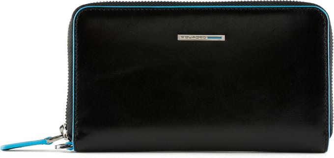 PIQUADRO Portemonnee Blue Square Zip Around Smartphone Wallet Clutch RFID Nero Zwart