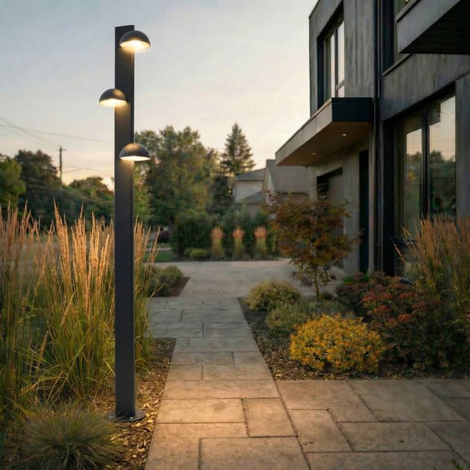Lucande LED buitenlamp Velira, zwart, 220 cm, 3-lamps