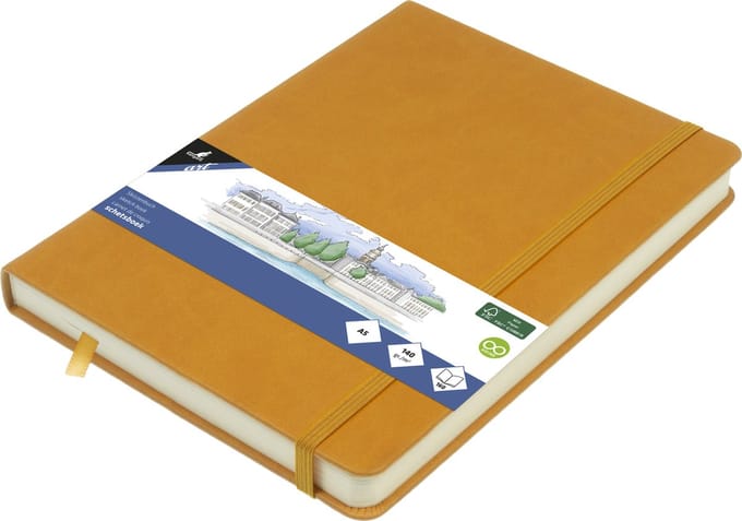Kangaro schetsboek - A5 - okergeel - PU hardcover - met elastiek en lint