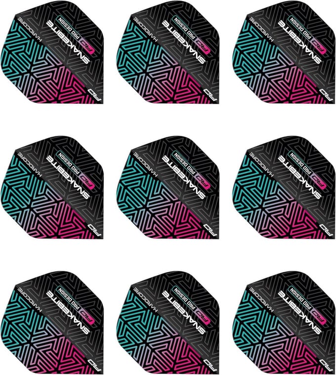 9-delige Set Hardcore Premium Dartflights Zwart en Regenboog
