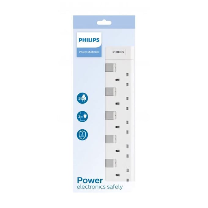 Philips Stekkerdoos 5 Stopcontacten – 3 Meter Verlengkabel – Wit