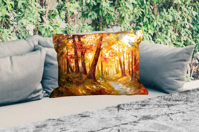 Buitenkussens - Schilderij - Herfst - Bos - Olieverf - 60x40 cm - Weerbestendig
