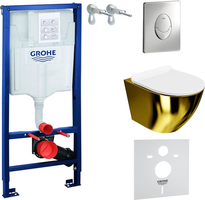 LAVITA complete toiletset SOFIGOLDWHITE GROHE Solido randloos zilver ren