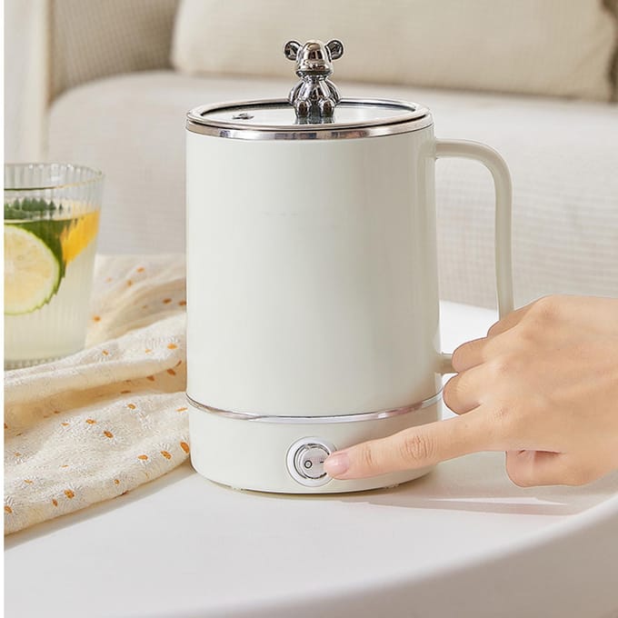 Elektrische Waterkoker Water Koken Roestvrij Staal Klein Draagbaar voor Kantoor Thuis Reizen L white