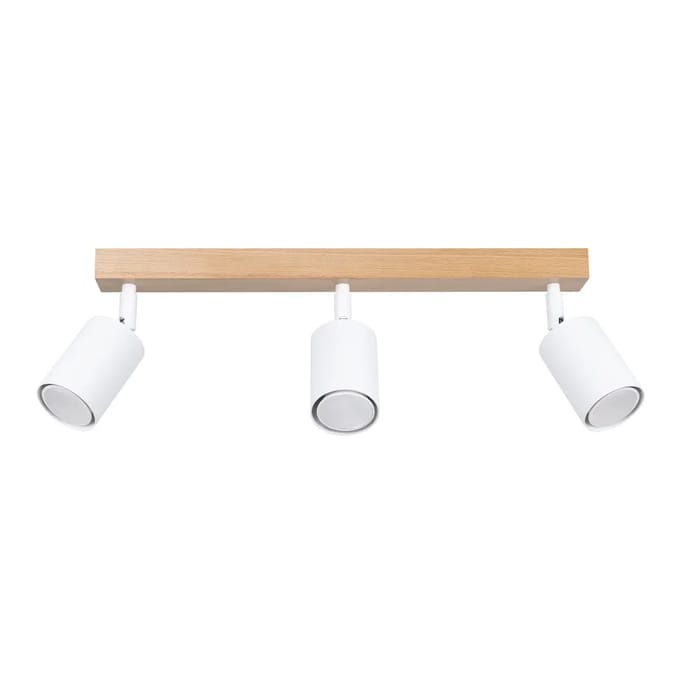 Plafondlamp VERDO 3L met 3 richtbare spots - Sollux Lighting - IP20 - Wit/hout staal/hout behuizing - 61 x 45 x 17.5 cm - 3 x GU10 LED, exclusief lichtbron - 3 x 10 W - Moderne plafondlamp voor woonkamer, slaapkamer en eetkamer
