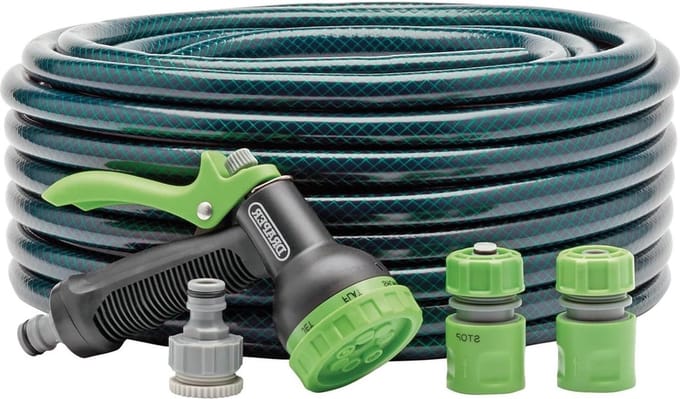 Draper 56447 tuinslang 30 m - slangdiameter 12 mm met gietsproeiset - voor tuinbewatering Tuinslang 30 meter