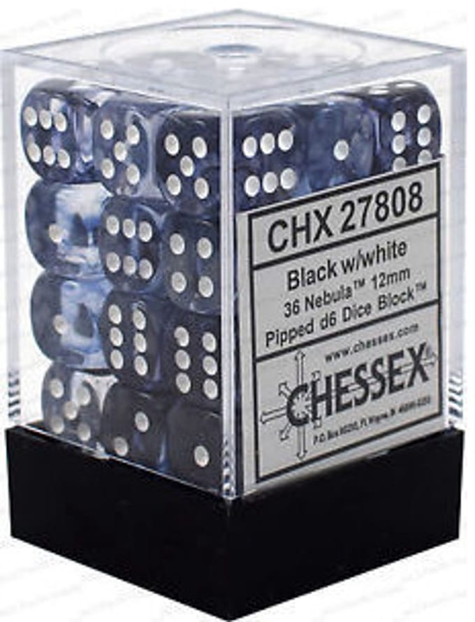 Chessex Nebula zwart/wit D6 12mm Dobbelsteen Set (36 stuks)