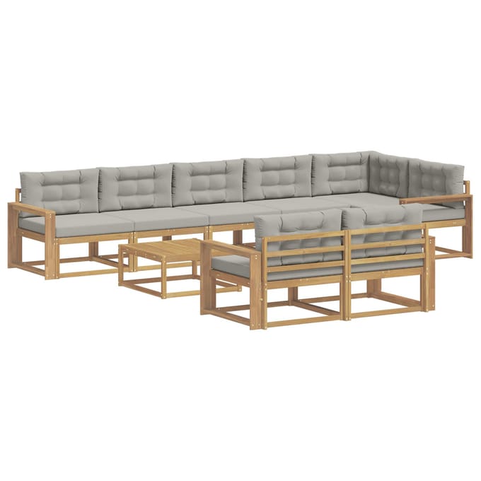 vidaXL - Buiten - bank - set - 9 - st - Wit - en - Lichtgrijs - Polyester