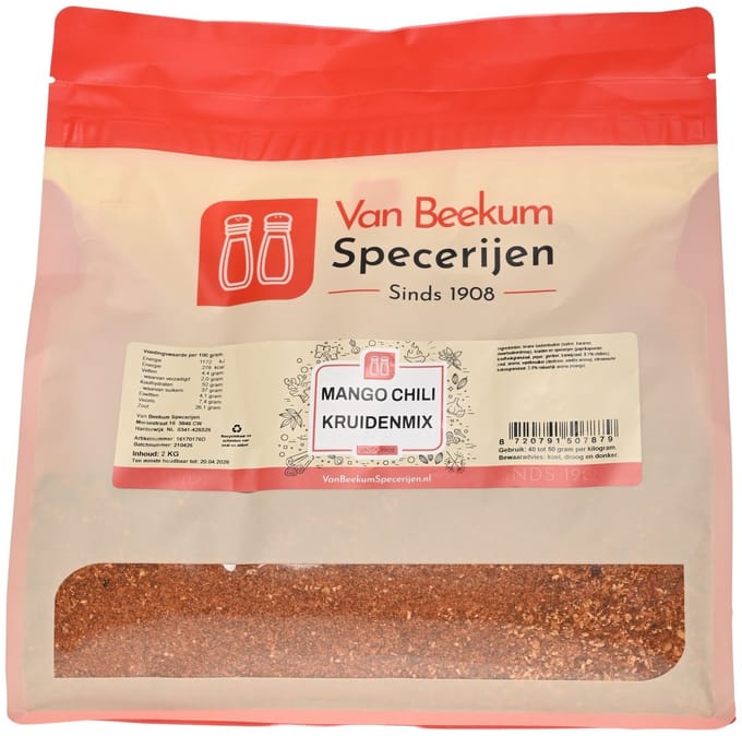 Van Beekum Specerijen - Mango Chili Kruidenmix - 2 KG (hersluitbare stazak)
