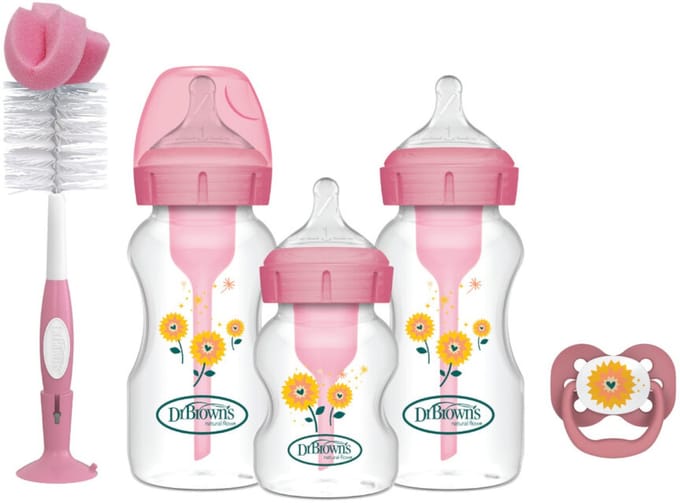 Dr. Brown's Options+ Anti-Colic Starterset - Brede halsfles - Roze