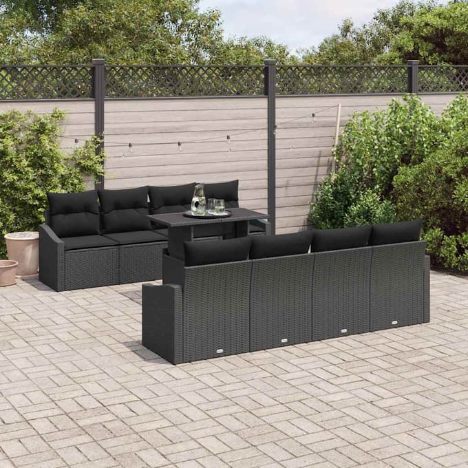 vidaXL - Tuinbank - Set - 7 - st - Zwart - poly - rattan