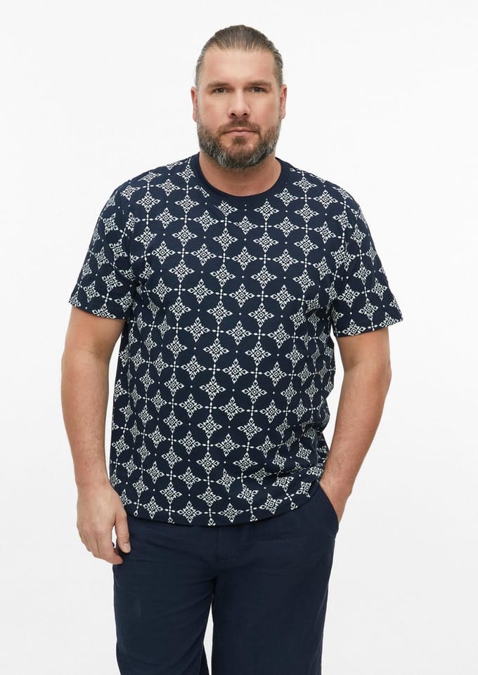 Textured T-shirt van gemeleerd garen met all-over print s.Oliver