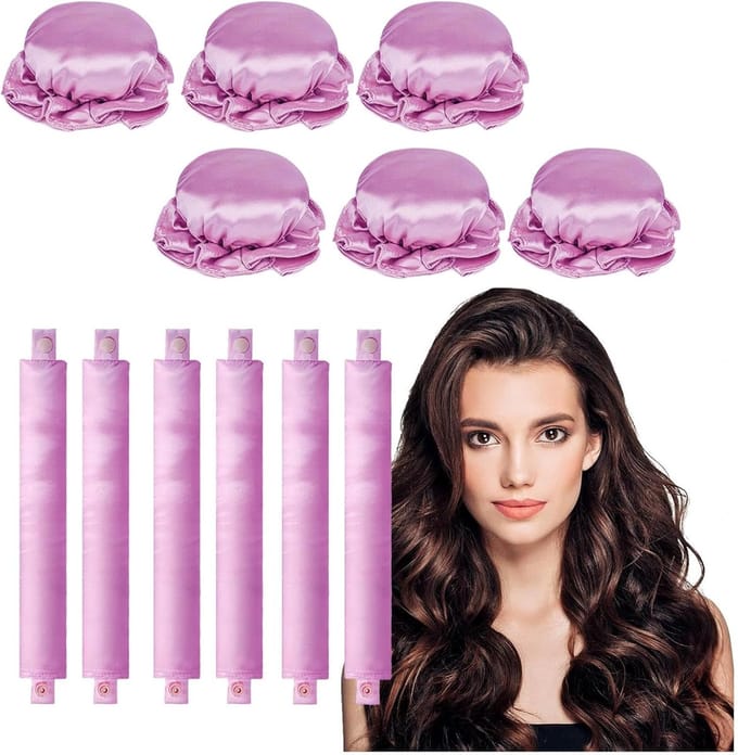 Krulrollers Set - Haarrollers Zonder Hitte - Haar Stylen - Comfortabel Slapen - 6 Stuks - Roze