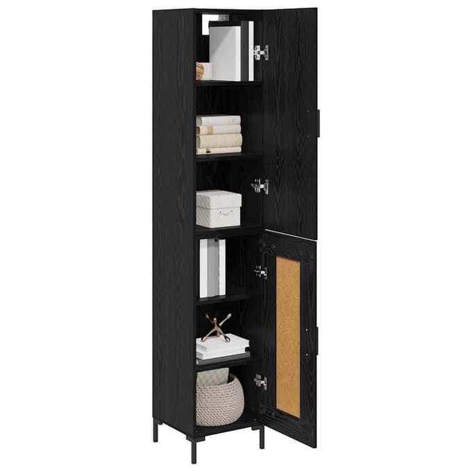vidaXL - Highboard - Zwart - Eiken - 34,5 - x - 34 - x - 180 - cm - Bewerkt - hout