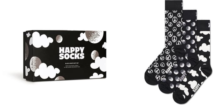 Happy Socks unisex giftbox 3P sokken black and white zwart