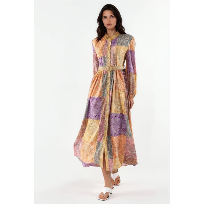 Gestrikte Geometrische Chiffon Maxi Jurk