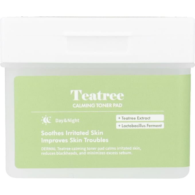 Dermal, Kalmerende toner pads met tea tree, gaas pads 120 stuks white