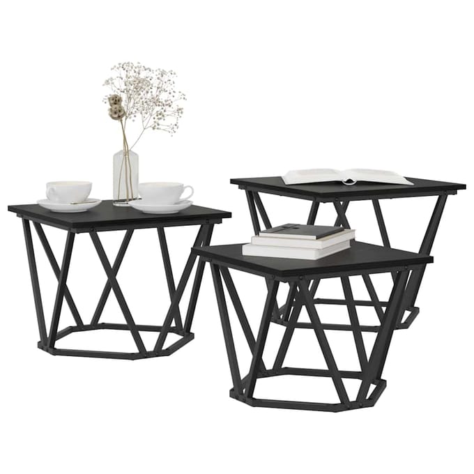 vidaXL - Salontafel - 3 - st - Zwart - Eiken - 50 - x - 50 - x - 40 - cm