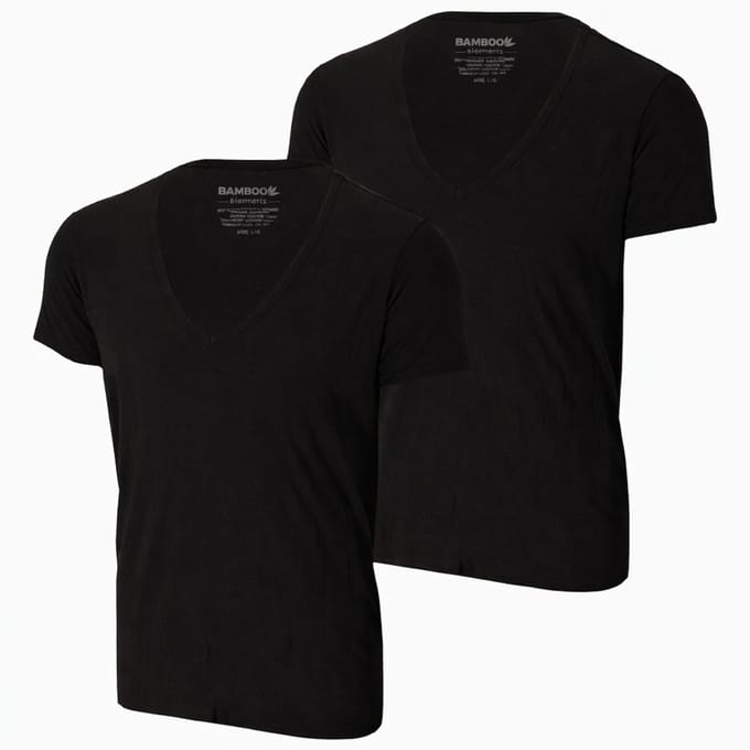 Bamboo Elements - T Shirt Heren - Diepe V Hals - Zwart - M - 2 Pack - Slim Fit - Bamboe Ondershirt