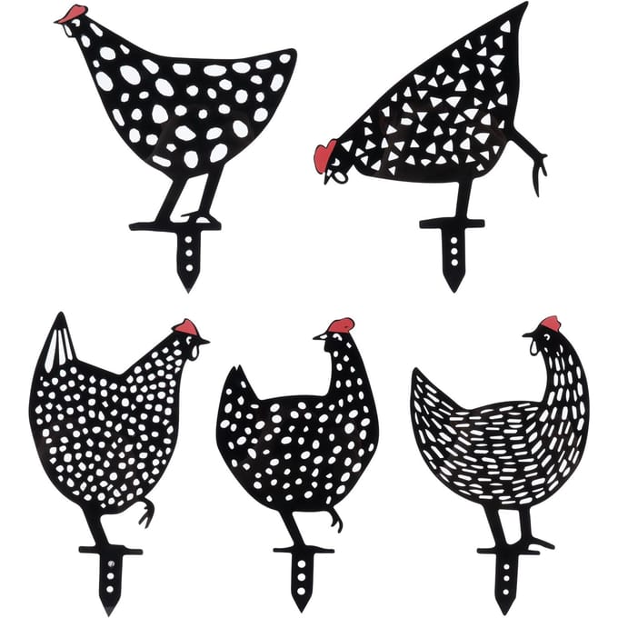 5 Stuks Kippen Stakes Set Acryl Dierenvorm Beeldjes Decoratie voor Tuin Zwart black