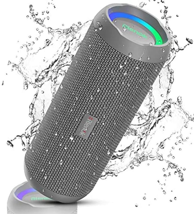 RIENOK Bluetooth Speaker with Light, Bluetooth 5.3, Music Box, Bass, Wireless Box with IPX7 Waterproof, Stereo Sound, Portable
