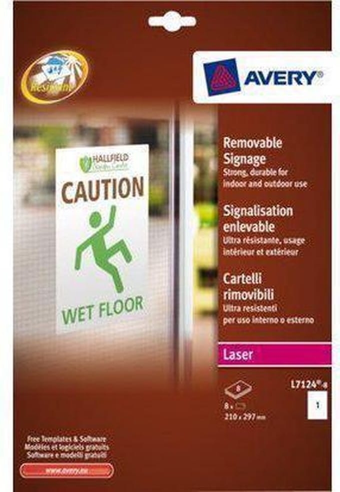 Avery L7124-8 Meldingsetiket 210x297mm Wit - 8 etiketten
