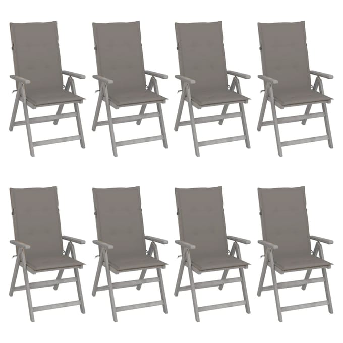 vidaXL - Tuinstoelen - 8 - st - verstelbaar - met - kussens - acaciahout - grijs