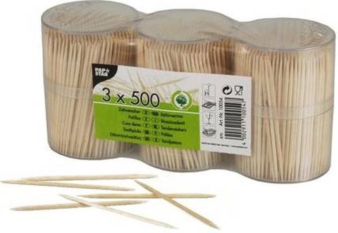 Papstar tandenstoker, 3 kokers van 500 stuks
