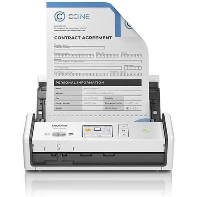 Brother ADS-1800W documentscanner, 7,1 cm touchscreen, 30 pagina's/60 afbeeldingen/minuut, automatische documentinvoer, USB-C, WiFi, wit
