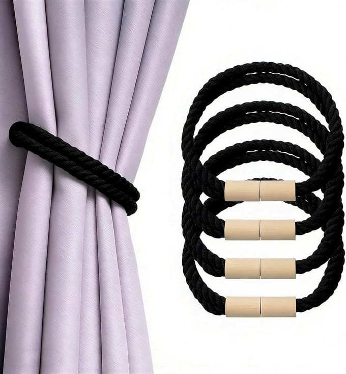 Solidchoice - Set van 4 Magnetische Gordijnhouders van Touw