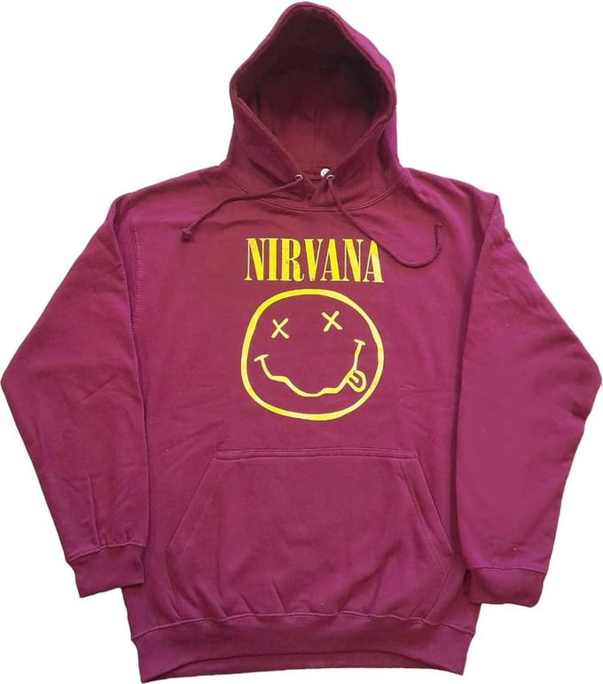 Nirvana - Yellow Happy Face Hoodie/trui - S - Rood