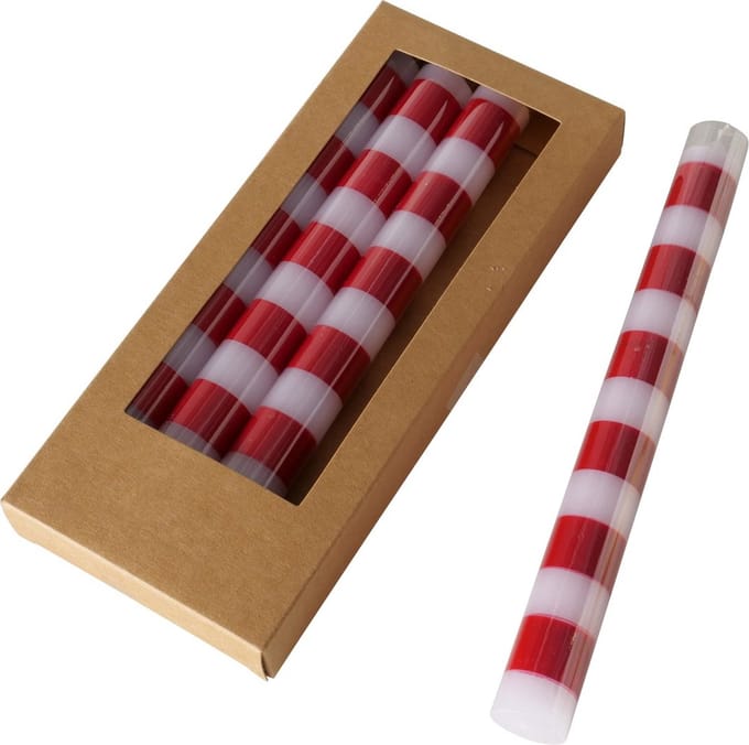 Staafkaars 20 cm diameter 2,2 cm Classic rood wit gestreept