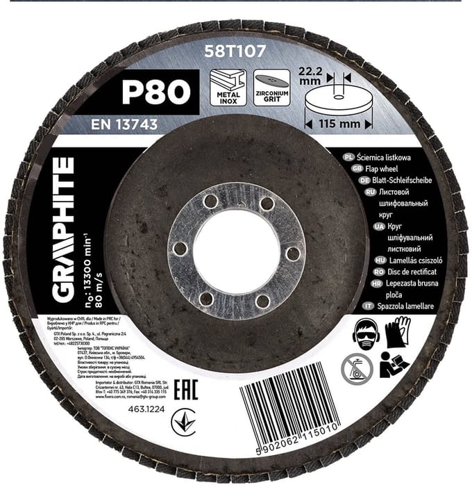 GRAPHITE - Zirkonium Lamellenschijf - 115 x 22,2 mm - P80