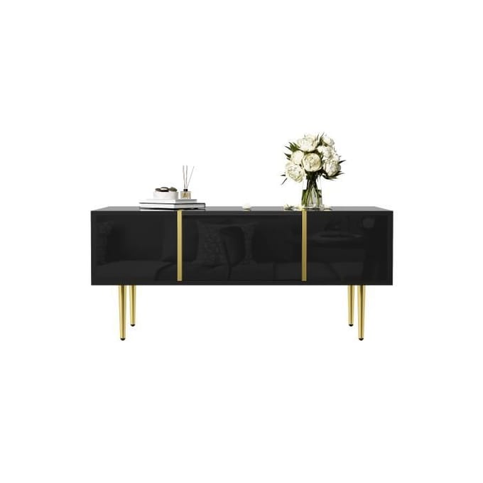 Table basse - MUVOE - Moderne - Noir brillant - 2 tiroirs - Design contemporain