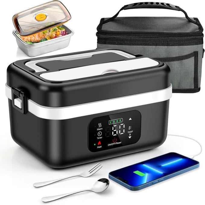 Draagbare Elektrische Lunchtrommel Batterij – 1L RVS Opwarmen & Warmhouden