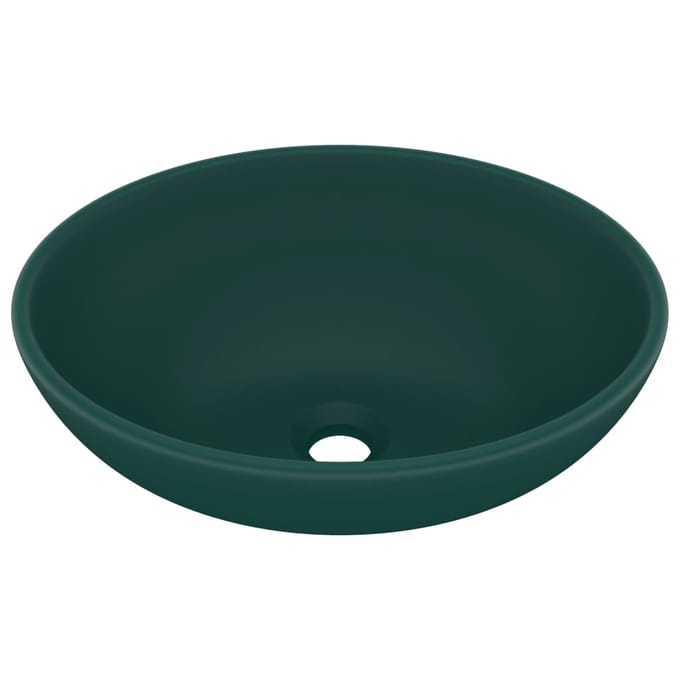 vidaXL - Wastafel - ovaal - 40x33 - cm - keramiek - mat - donkergroen