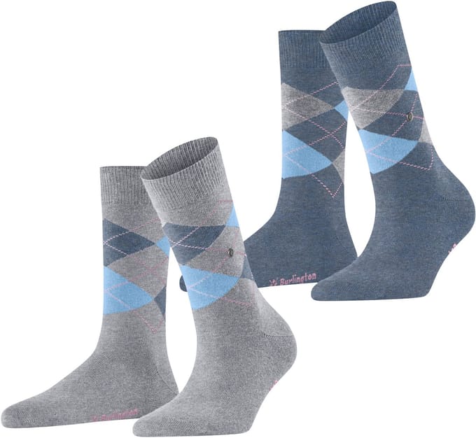 Burlington Everyday Argyle 2-Pack gedessineerd katoen sokken dames grijs - maat 36-41