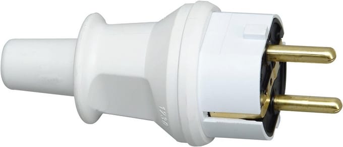 Geaarde stekker met knikbescherming - IP44 spatwaterdicht, 250 V (16 A), breukvast, arctisch wit