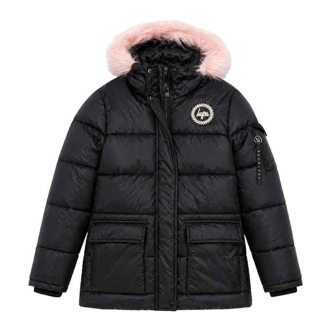 Meisjes Explorer Jas Kinderen Zwart Gewatteerde Warm Winterjas met Capuchon