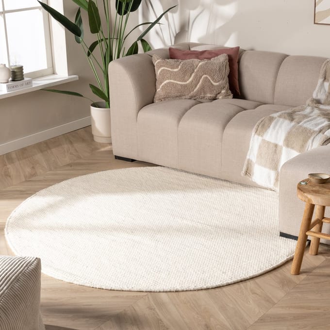 NATURL. Rond wollen vloerkleed - Feline Wit | Isolerend en zacht - Ø 230cm