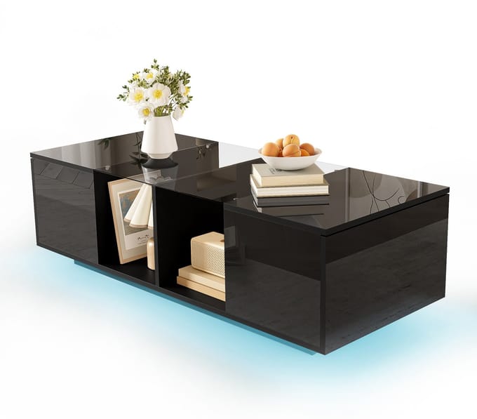 Salontafel - 120x50x38.5 cm - LED en Hoogglans - Modern Luxe Design - MDF - Zwart