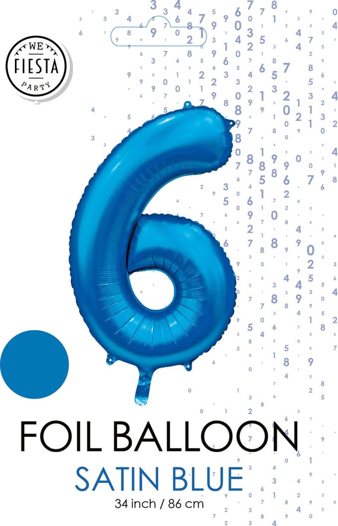 folieballon cijfer 6 mat blauw metallic