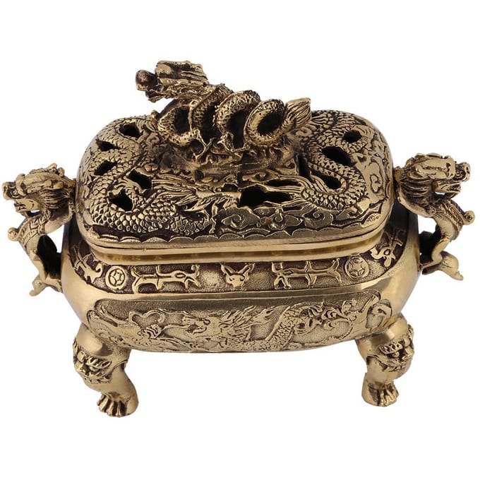 1 porte-encens en bronze antique et cuivre en forme de dragon chinois, décoration d'intérieur black